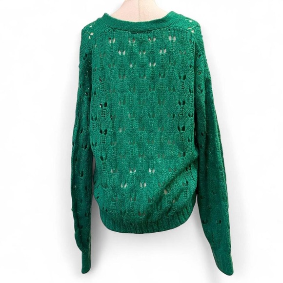 Cottage Core Green Crochet Cardigan Button Up Boho Chunky Knit L Soft Girl - Picture 3 of 7